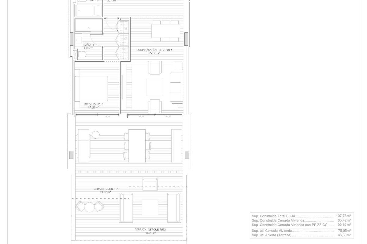 Plattegrond van een 2-slaapkamer appartement in Manilva, met indeling en afmetingen voor potentiële kopers.