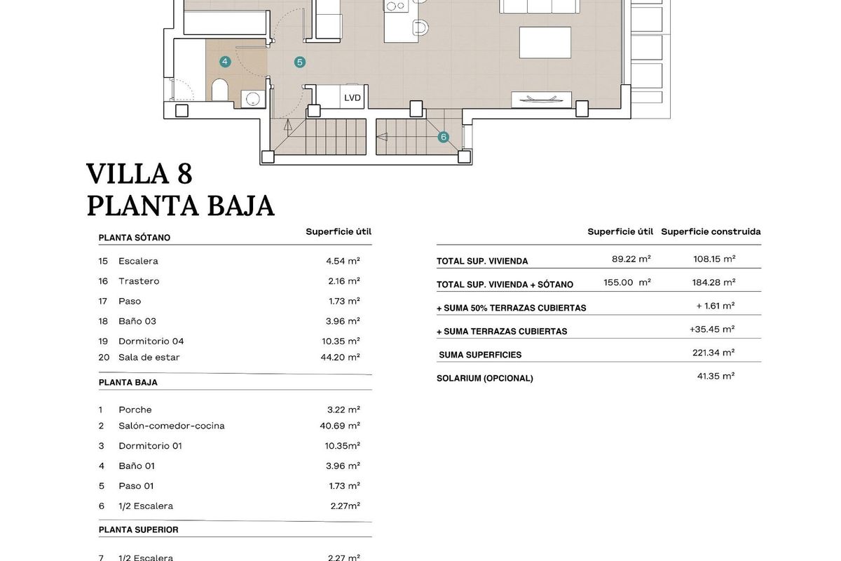 Plattegrond van een 4-slaapkamer villa in Polop, toont indeling van woonruimtes en slaapkamers.