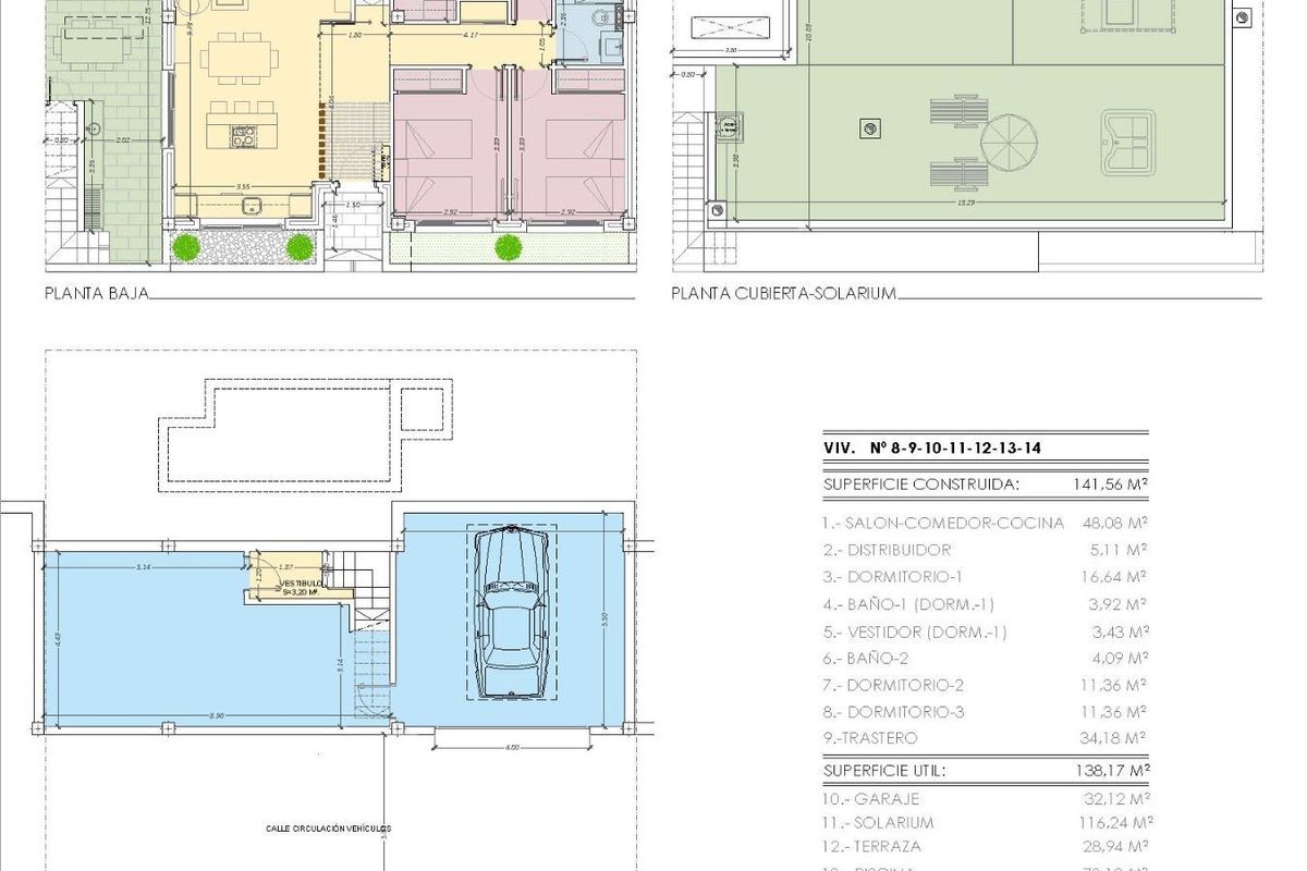 Plattegrond van een 3-slaapkamer villa in Torrevieja, Costa Blanca Zuid, met indeling en ontwerp.