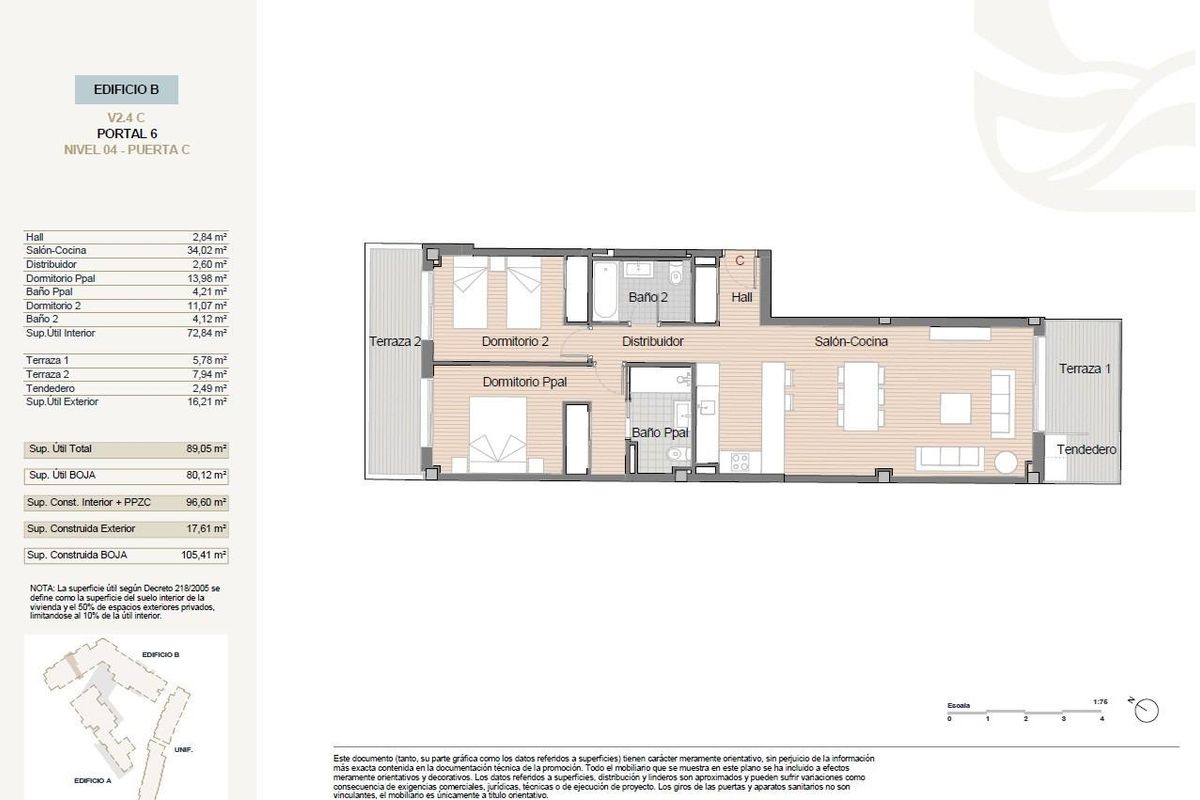 Plattegrond van een 2-slaapkamer appartement in Estepona, Costa del Sol, met indeling en afmetingen van de kamers.