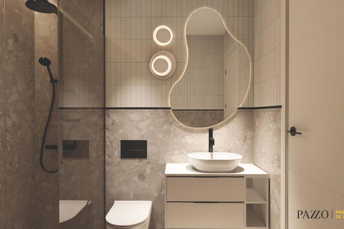 Stijlvolle badkamer in een 2-slaapkamer bungalow, met hedendaags ontwerp in Pilar de La Horadada.