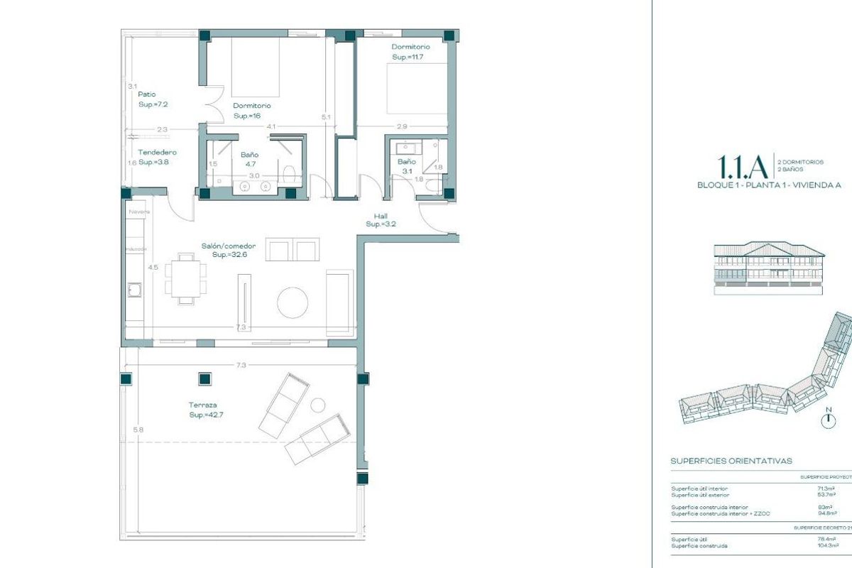 Plattegrond van een 2-slaapkamer appartement in Benalmádena, met indeling en kamerindeling.