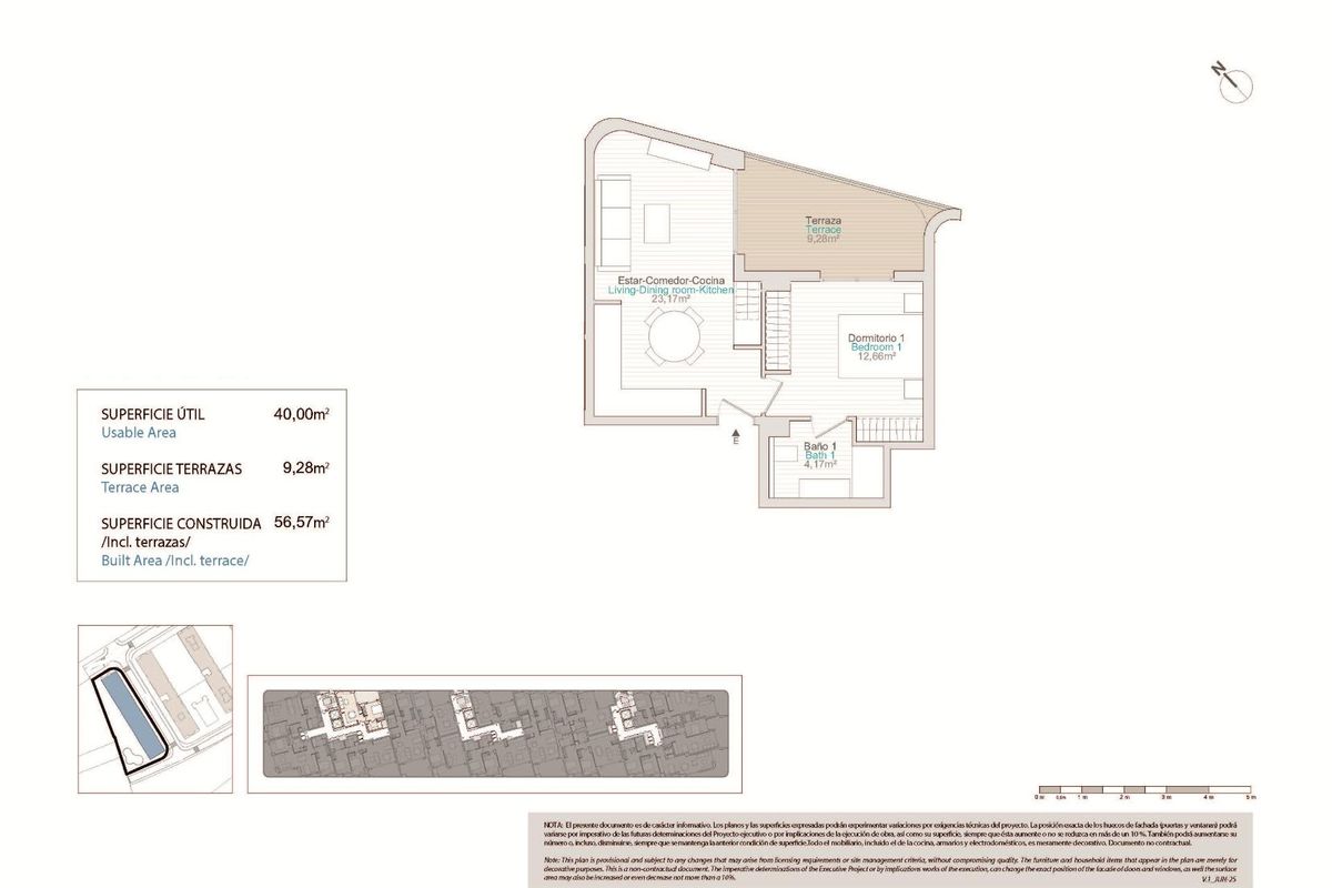 Plattegrond van een 1-slaapkamer appartement in Villajoyosa, met een overzicht van de indeling en afmetingen.