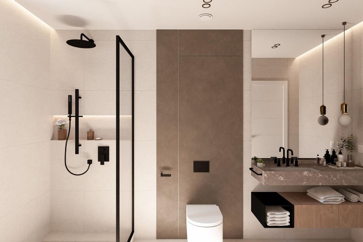 Chique badkamer met luxe ontwerpelementen in een 3-slaapkamer villa in Baños y Mendigo, Spanje.