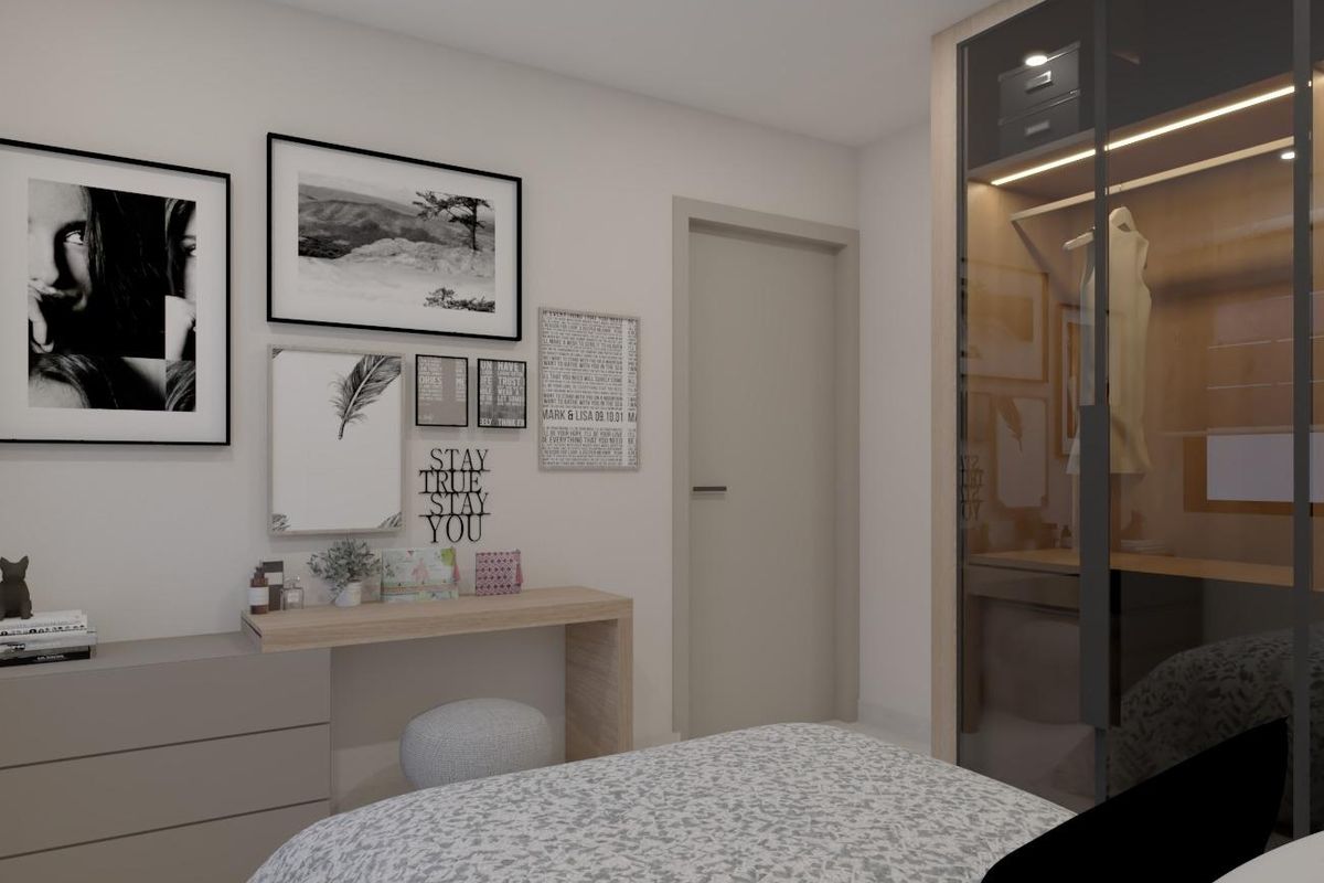 Stylish bedroom in a 3-bed villa in Pinoso, featuring a desk and modern decor.