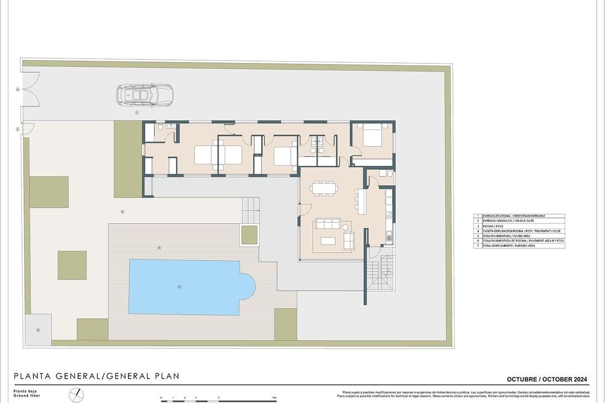 Algemene plattegrond van een ruime 4-slaapkamer villa met indeling en buitenzwembad in Torrevieja.