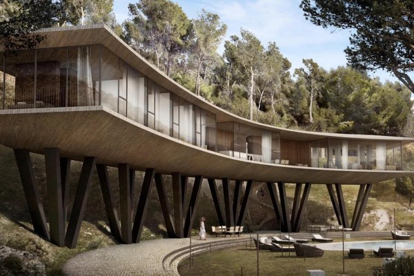 Stijlvolle moderne villa in Benissa met een prachtig architectonisch ontwerp en verhoogd terras.