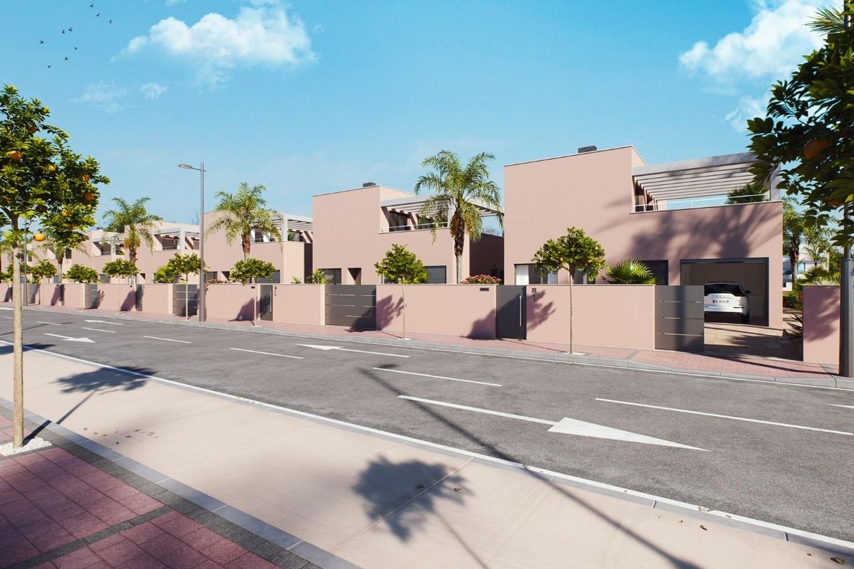 Moderne 3-slaapkamer villa met aangelegde tuinen in Torre Pacheco, Costa Calida, Spanje.