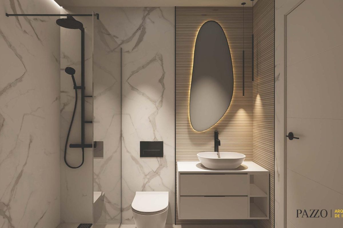 Elegante badkamerontwerp met moderne kenmerken, perfect voor een 2-slaapkamer bungalow in Pilar de La Horadada.