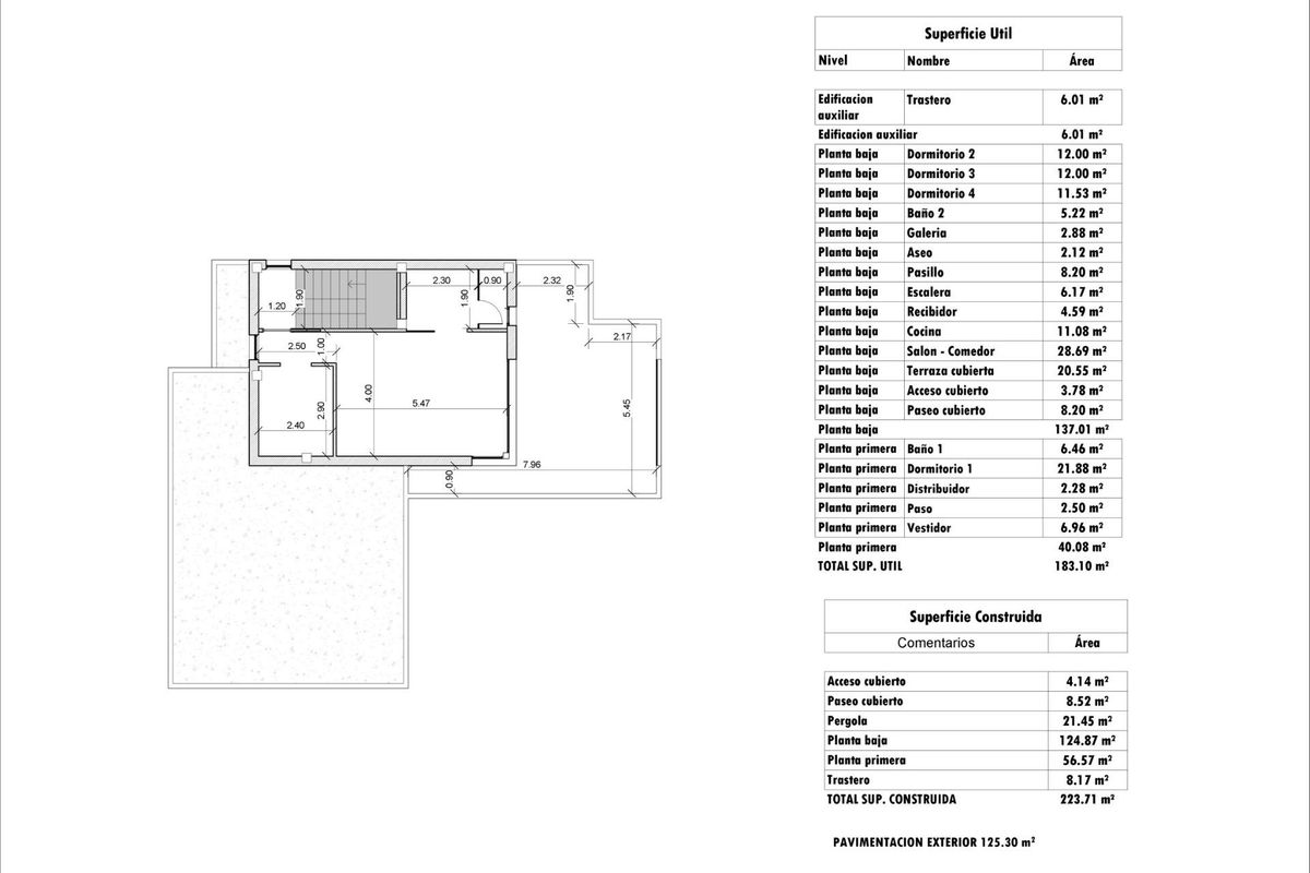 Plattegrond van een ruime 4-slaapkamer villa in Aspe, Costa Blanca Zuid, Spanje, met indeling en afmetingen.
