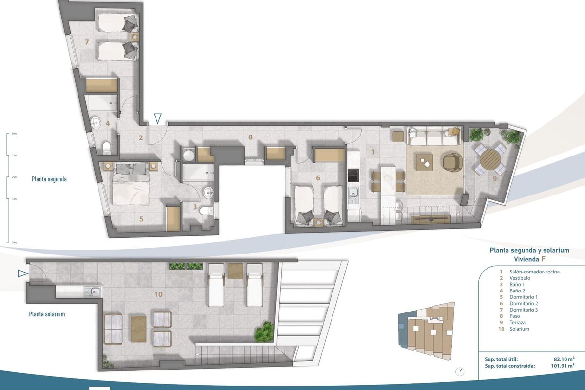 Plattegrond van een 3-slaapkamer penthouse met indeling in San Pedro del Pinatar, Costa Calida.