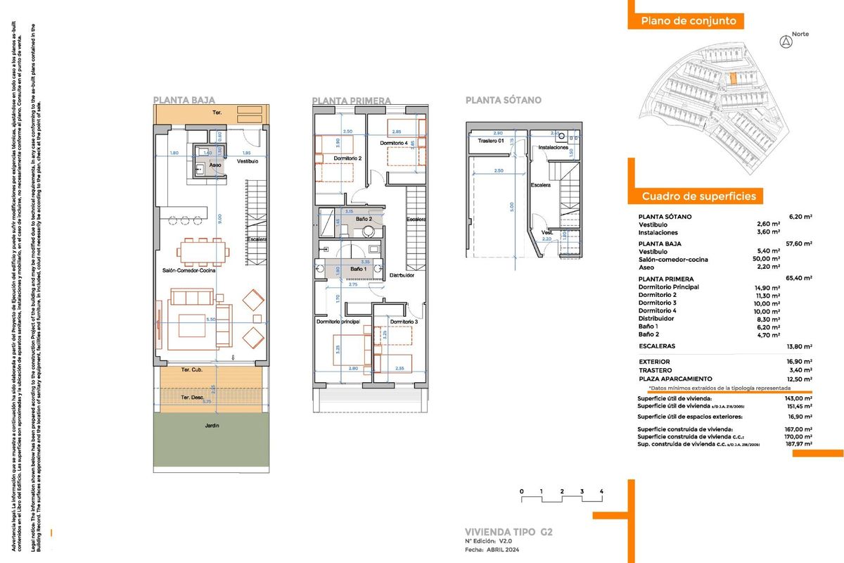 Plattegrond van een 4-slaapkamer townhouse in Mijas, met ruime woonruimtes en ontwerp.