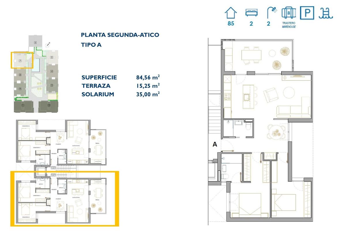 Een andere plattegrond van een penthouse met 2 slaapkamers, met kamerindelingen in San Pedro del Pinatar.