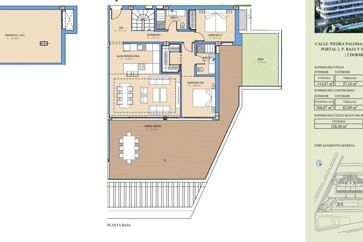Plattegrond van een 2-slaapkamer appartement op de begane grond in Estepona, met een ruime indeling en woonruimtes.