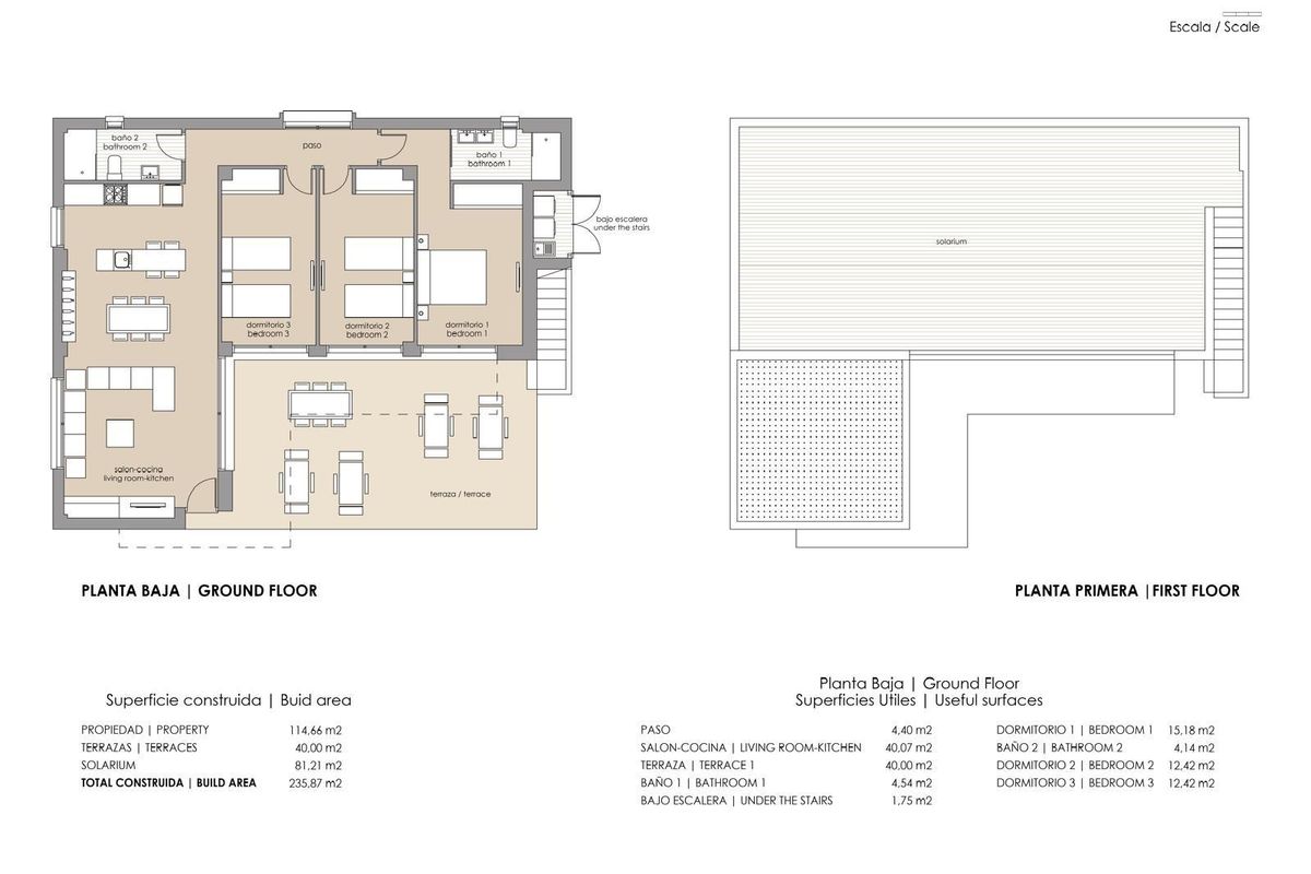 Plattegrond van een ruime 3-slaapkamer villa in Orihuela, met de indeling van woonruimtes.
