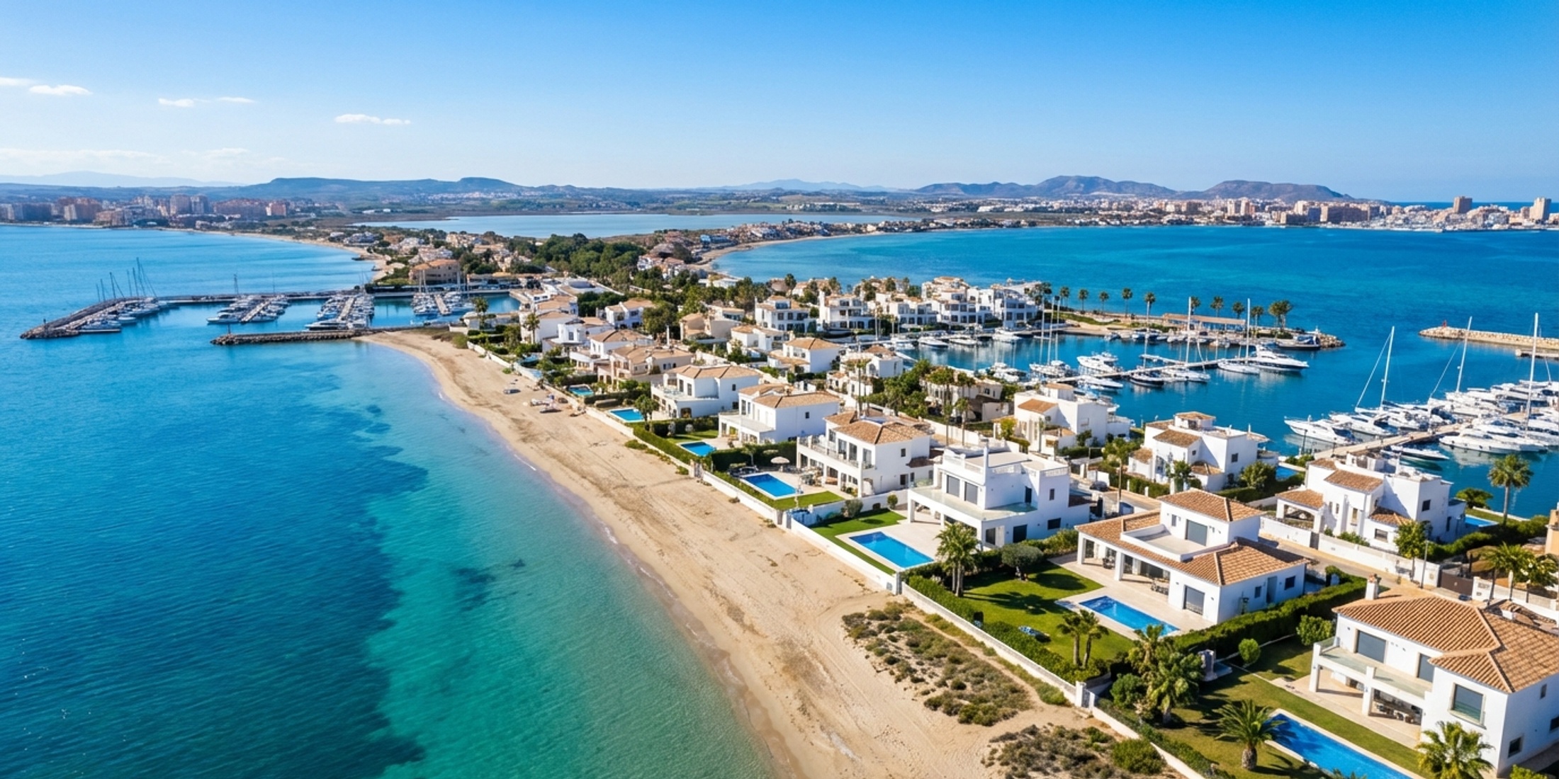 Luchtfoto van de Mar Menor-kustlijn in Murcia, Spanje