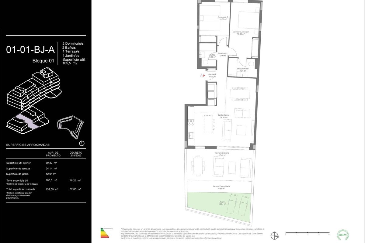 Plattegrond van een 2-slaapkamer appartement in Mijas, met ruime kamers en een goed ontworpen indeling.
