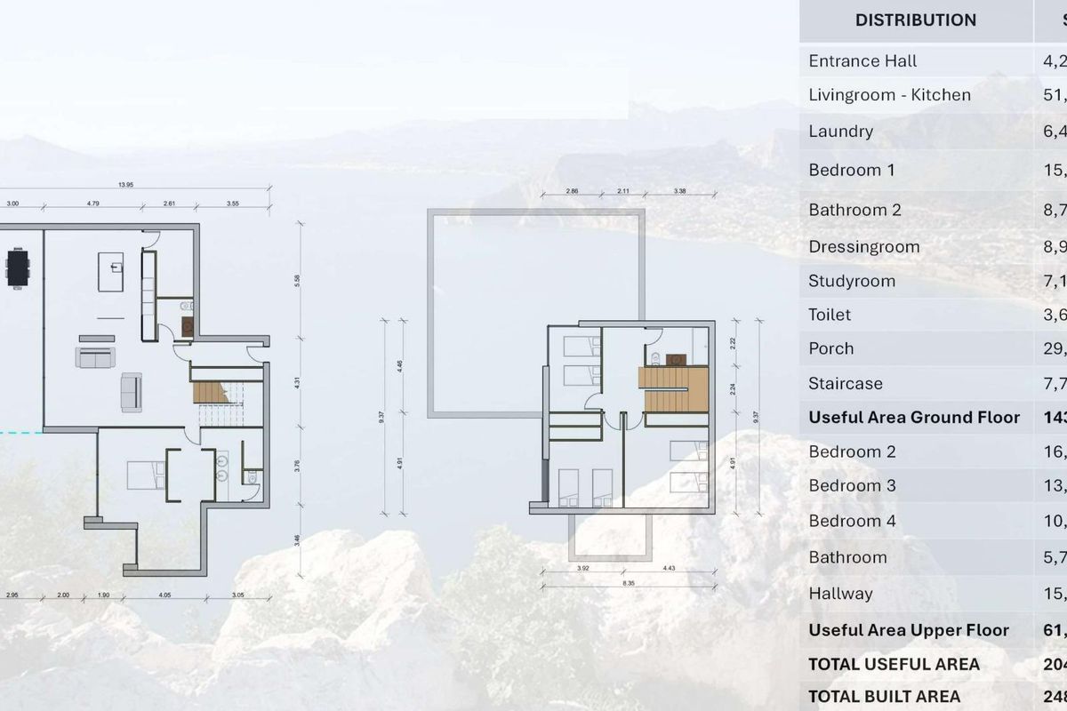 Floorplan of the 4-bed villa in Pinoso shows layout including bedrooms and living spaces.