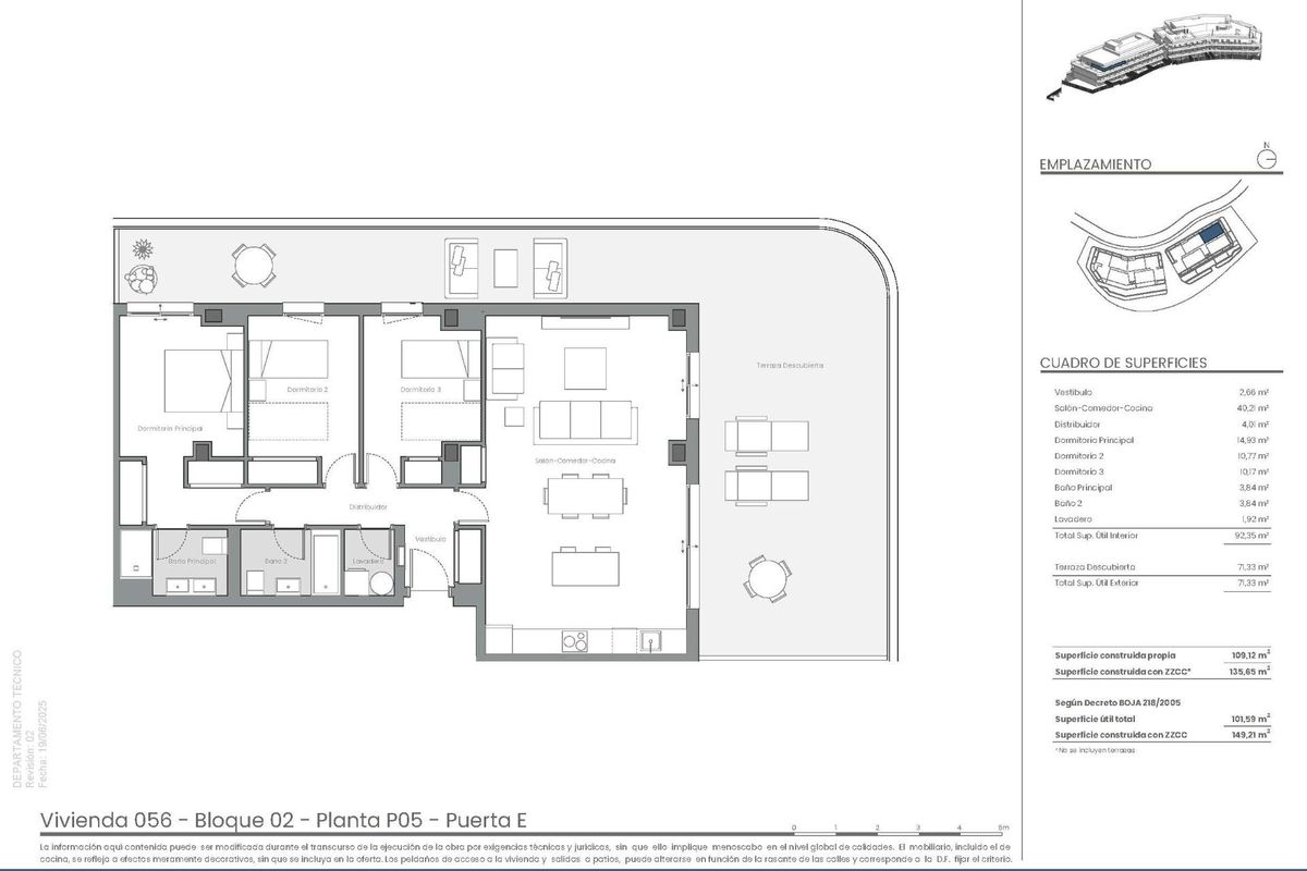 Plattegrond van een 3-slaapkamer appartement in Estepona, Costa del Sol, met kamers afmetingen.