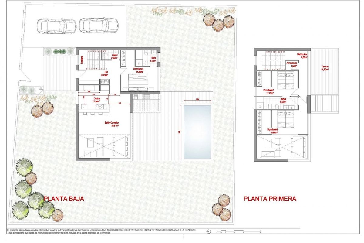 Plattegrond van een villa met 3 slaapkamers, met indeling en ontwerpdetails, gelegen in Polop, Costa Blanca Noord.