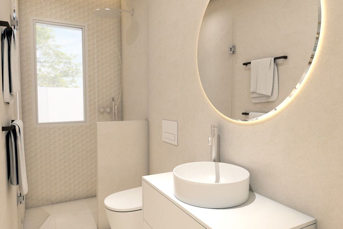 Moderne badkamer met een stijlvolle wastafel, douche en eigentijdse armaturen in Pilar de La Horadada.