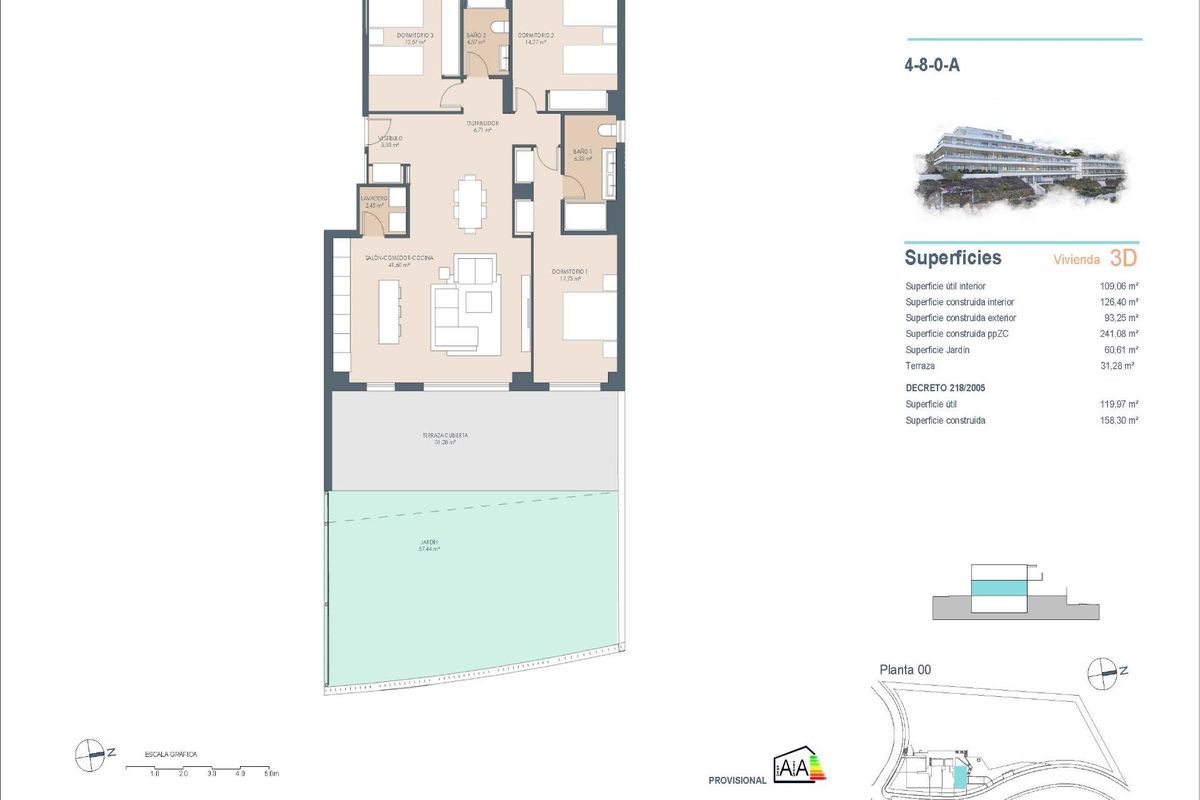 Planaan voor de urbanisatie van het appartementencomplex in Estepona, met voorzieningen en indeling van de omliggende gebieden.