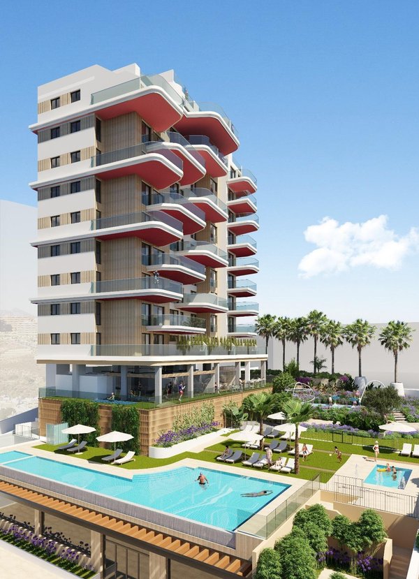 Nieuwe 2-slaapkamer appartementgebouw met zwembad en tuinen in Calpe, Costa Blanca Noord.
