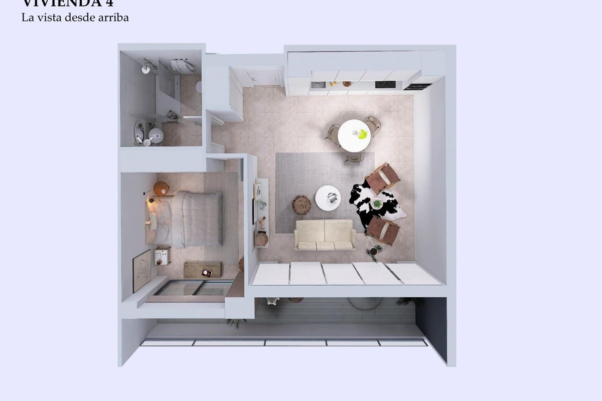 Plattegrond van een een-slaapkamer appartement in Torrevieja, met de indeling van de woonruimtes en kamers.