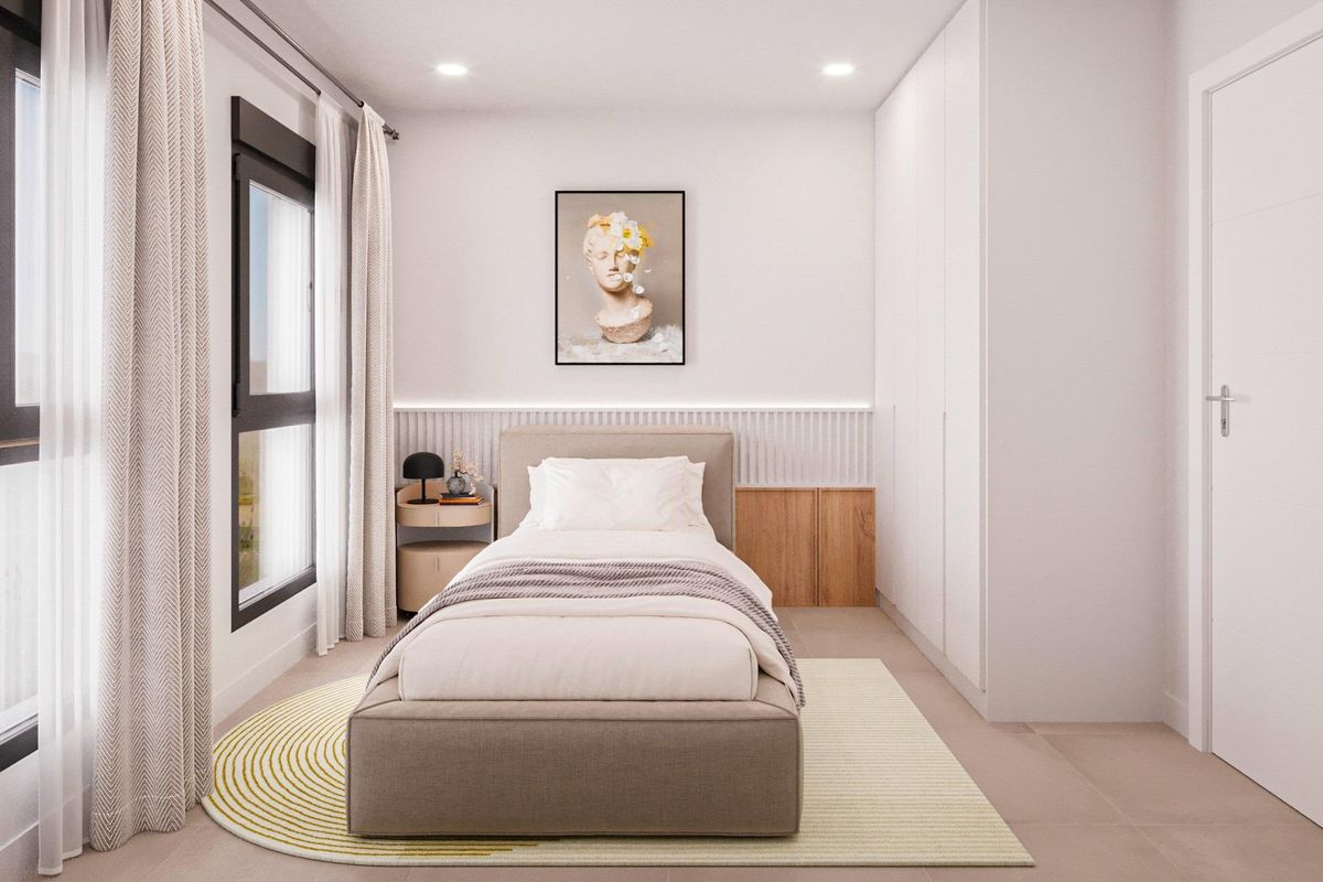 Gezellige eenpersoons slaapkamer in de 3-slaapkamer villa, met een rustige en uitnodigende ruimte in Fuente Álamo.