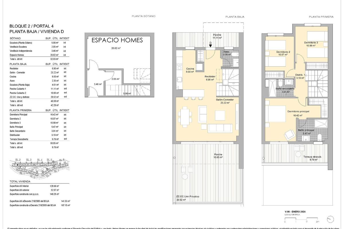 Gedetailleerde plattegrond van een drie-slaapkamer appartement gelegen in een modern complex in Casares, Costa del Sol.