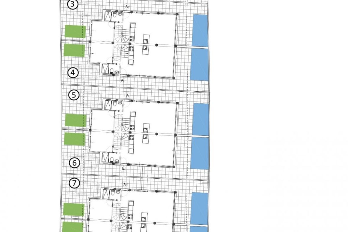 Indeling van de tweede verdieping van tussenwoningen in San Javier, ontworpen voor optimale woonruimte.