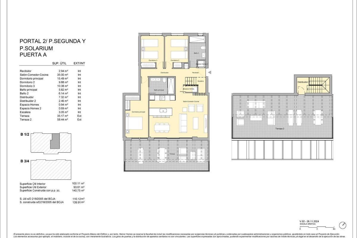 Plattegrond van een 3-slaapkamer penthouse in Estepona, met het ontwerp en de indeling van het luxe pand.