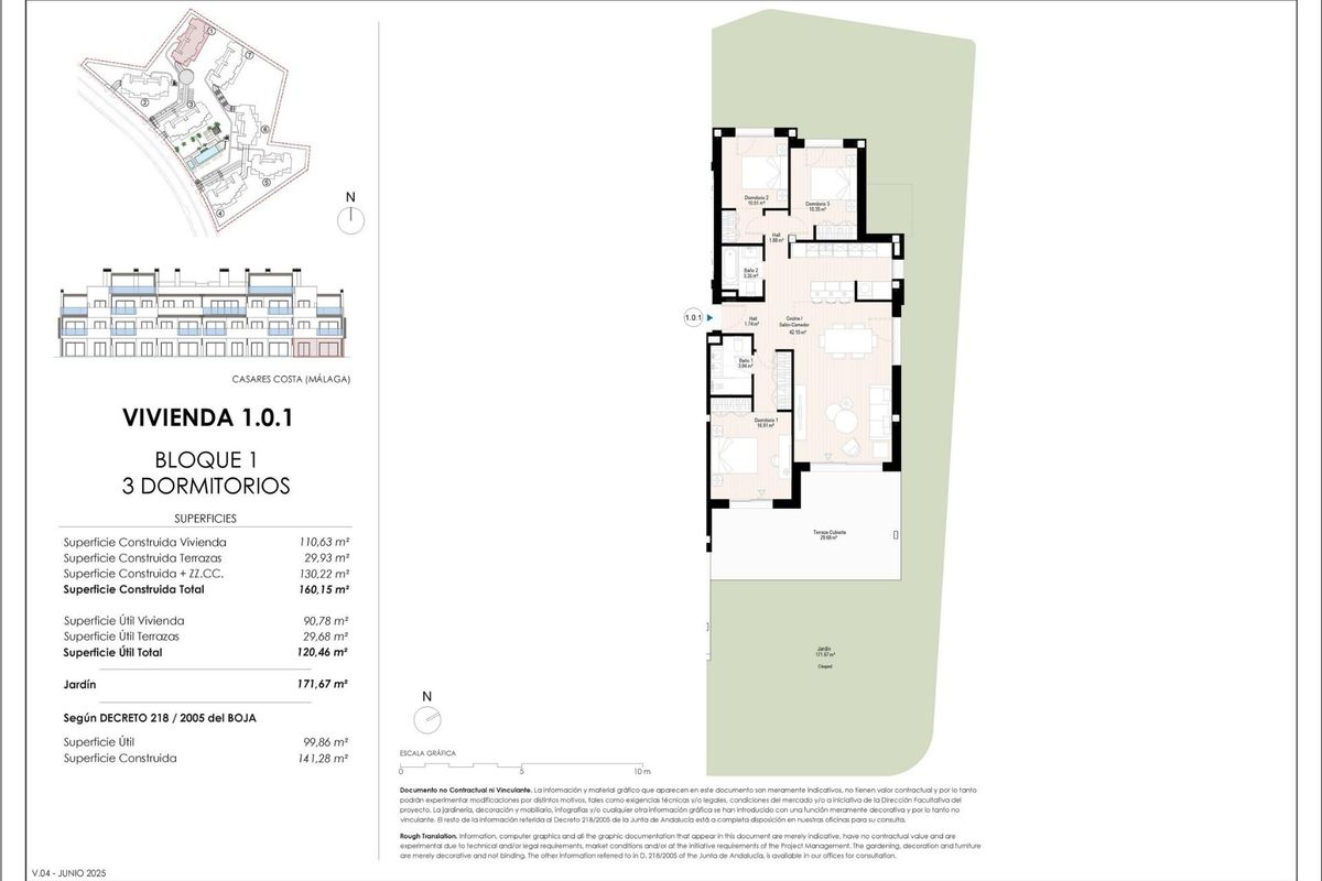 Plattegrond van een 3-slaapkamer appartement in Casares, met ruime woonruimtes en modern design.