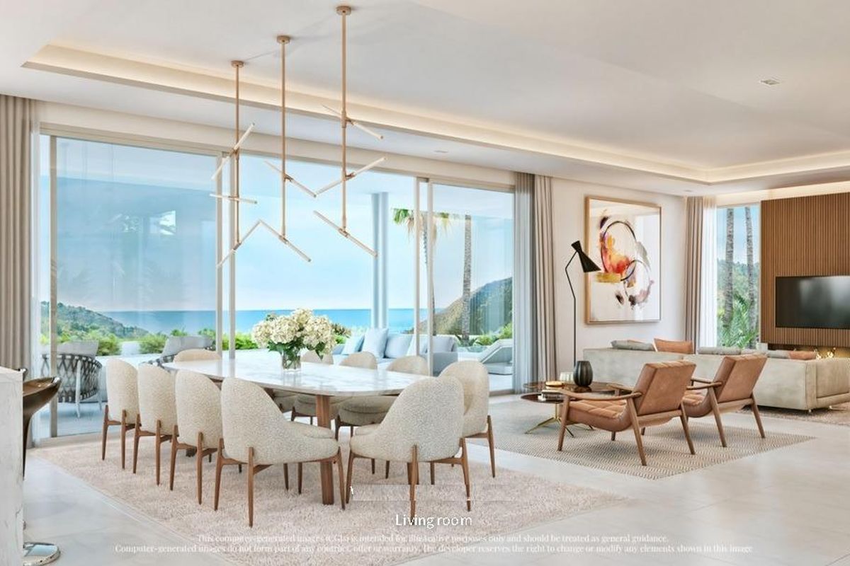 Elegante woonkamer in een 4-slaapkamer villa in Ojen, Costa del Sol, met panoramisch uitzicht op de zee.