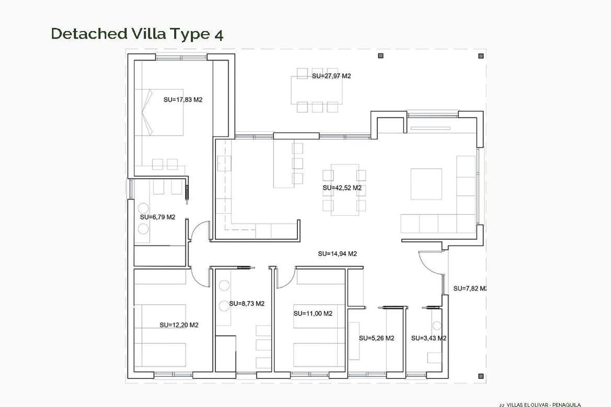 Plattegrond van een 3-slaapkamer villa in Penaguila, toont indeling van kamers en ruimtes.