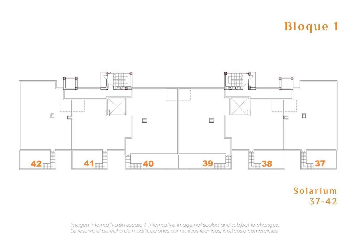 Plattegrond van het solarium van penthouse-units die buitenruimte tonen in San Miguel de Salinas, Costa Blanca Zuid.