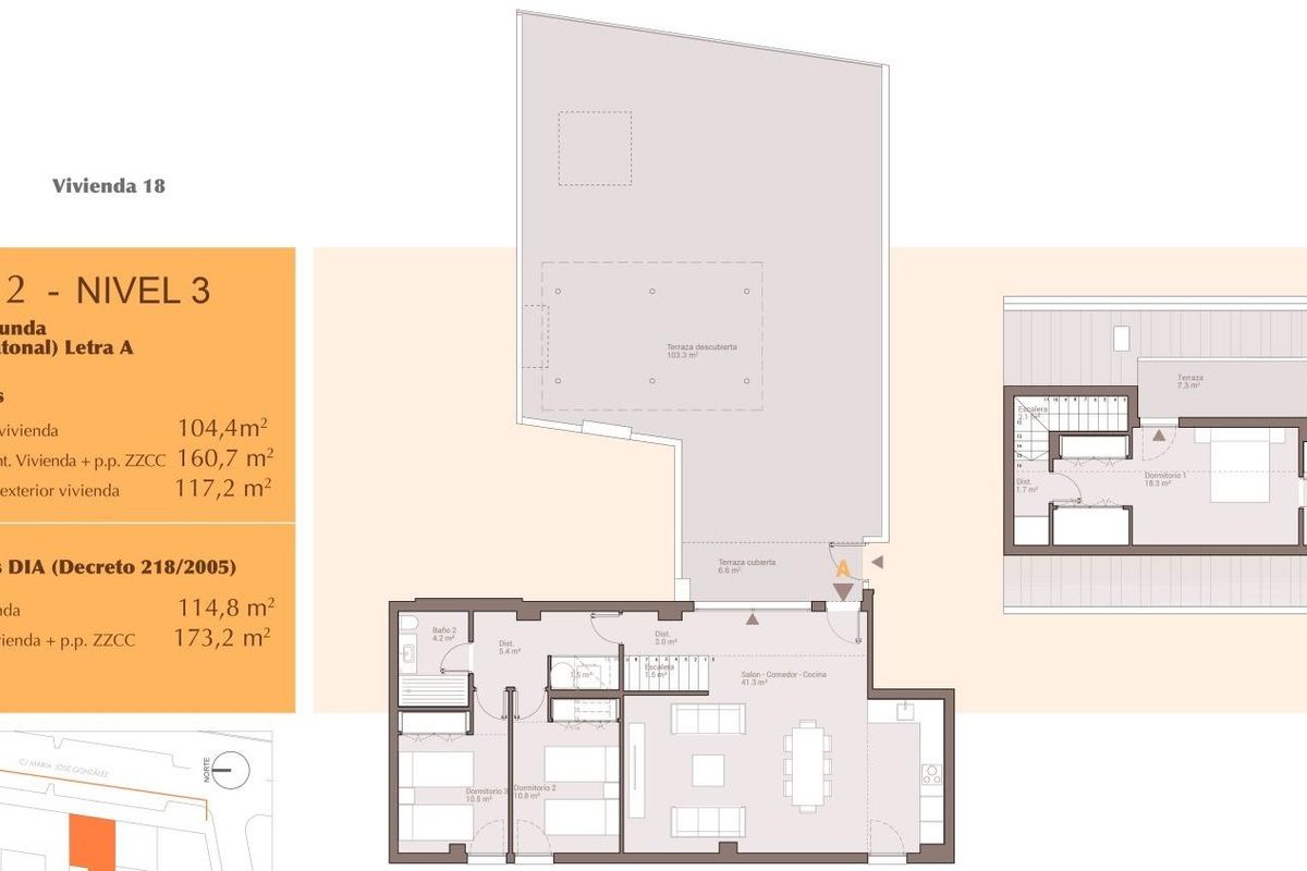 Gedetailleerde plattegrond van een 3-slaapkamer penthouse in San Pedro De Alcantara, toont het ontwerp.