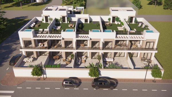 Moderne witte rijwoningcomplex met meerdere verdiepingen, privézwembaden en dakterrassen in Rojales, Costa Blanca