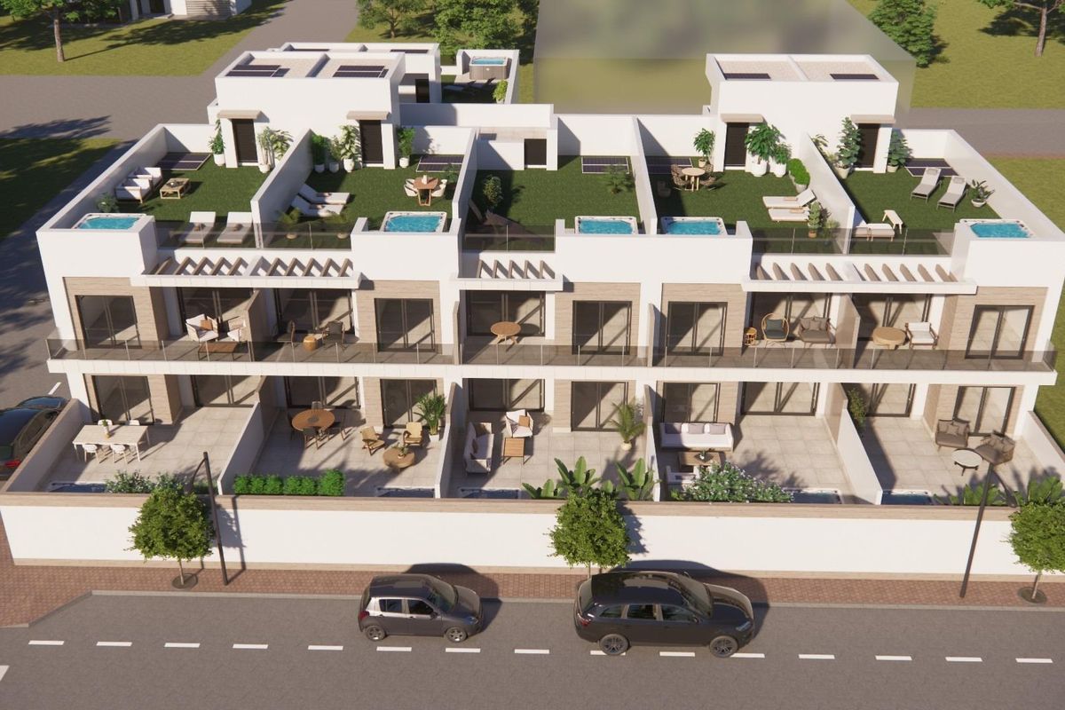 Moderne witte rijwoningcomplex met meerdere verdiepingen, privézwembaden en dakterrassen in Rojales, Costa Blanca