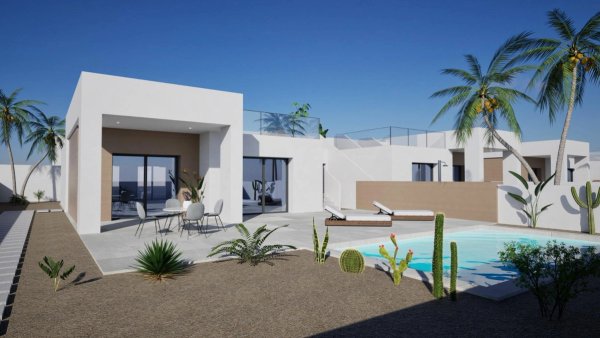 Moderne 3-slaapkamer woning met zwembad en tuin in La Romana, Costa Blanca Zuid, met een ruime buitenkant.