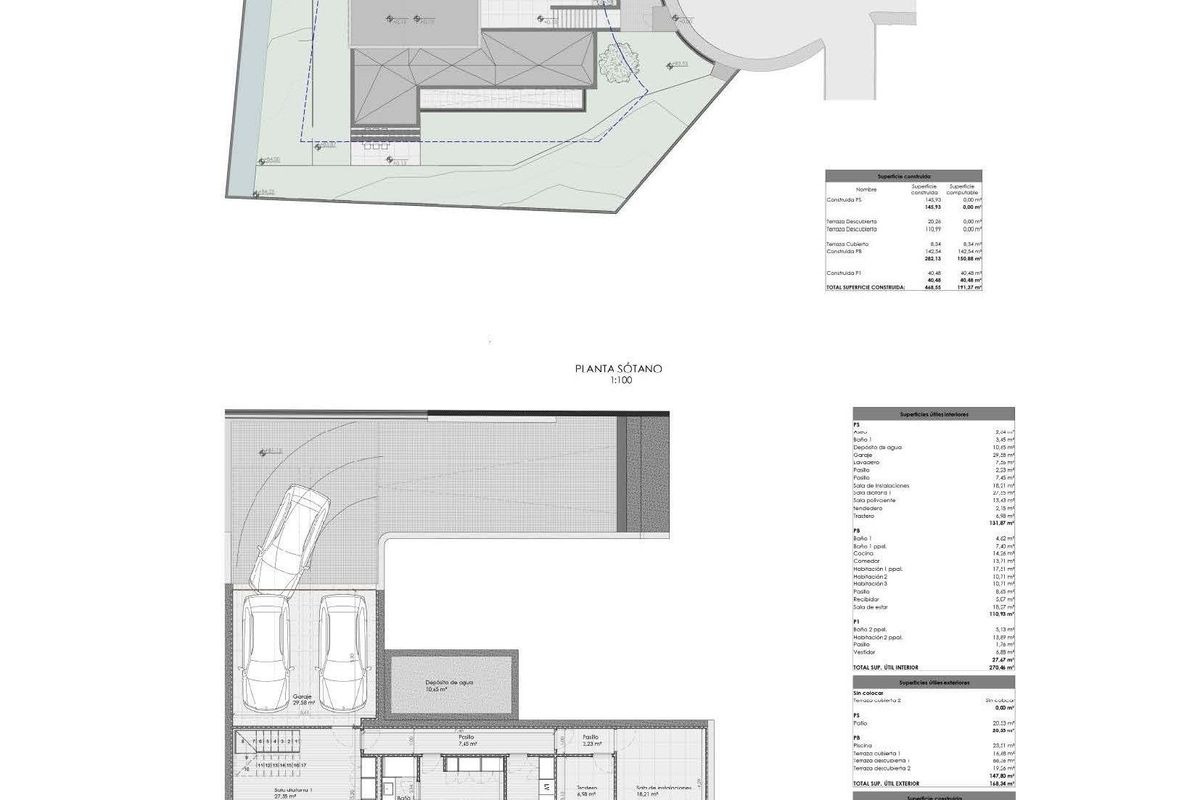 Situatieplan voor een 4-slaapkamer villa met de indeling van het terrein en parkeerplaatsen, gelegen in Jávea, Costa Blanca Noord.