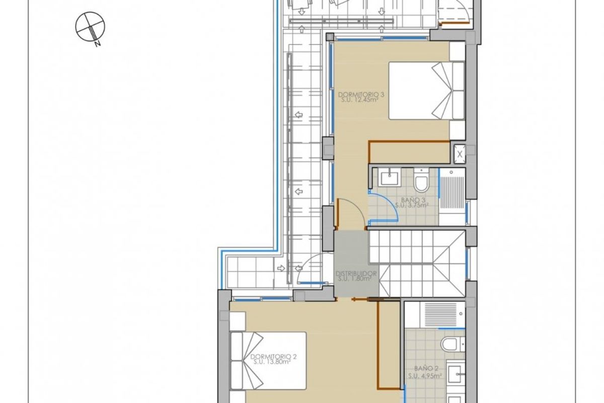 Plattegrond van een 3-slaapkamer villa in Pilar de La Horadada met indeling van kamers.