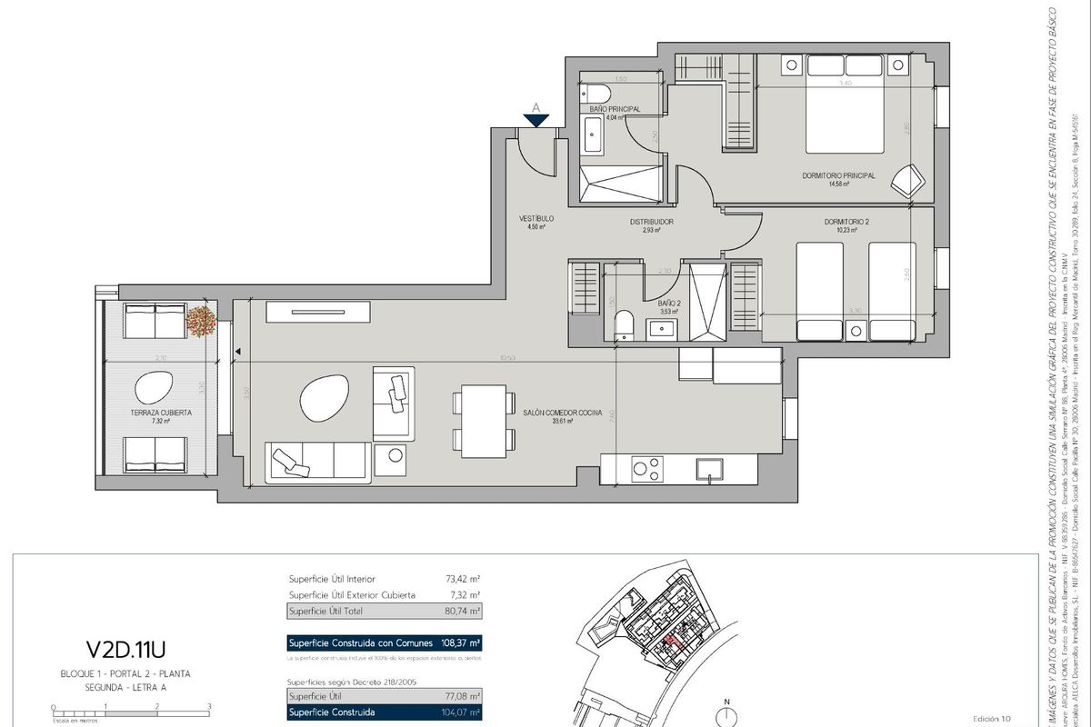 Detailed floorplan of a 2-bed apartment in Manilva, showcasing living spaces and layout.
