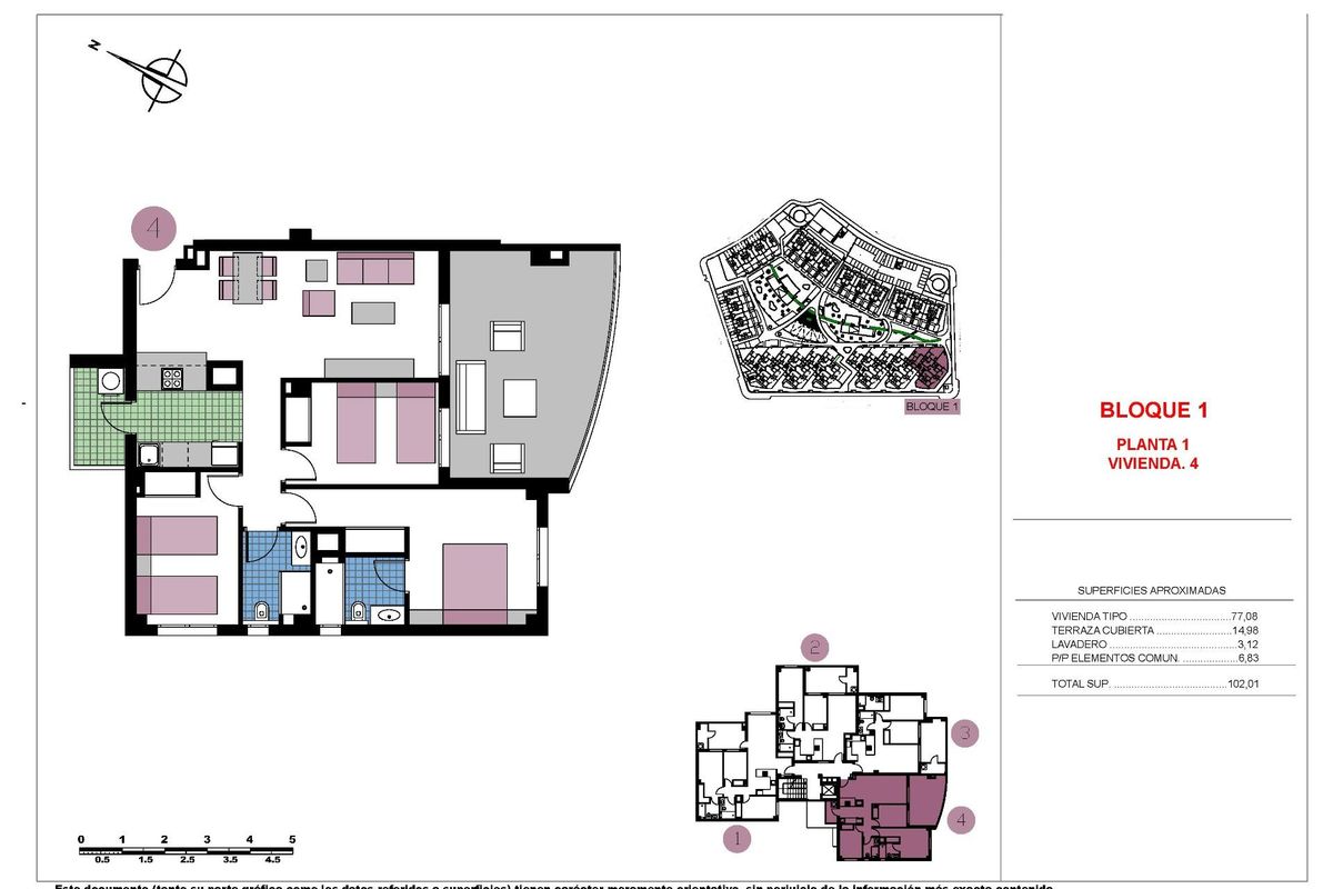 Gedetailleerde plattegrond van een 3-slaapkamer appartement in Pilar de La Horadada, met indeling en afmetingen.