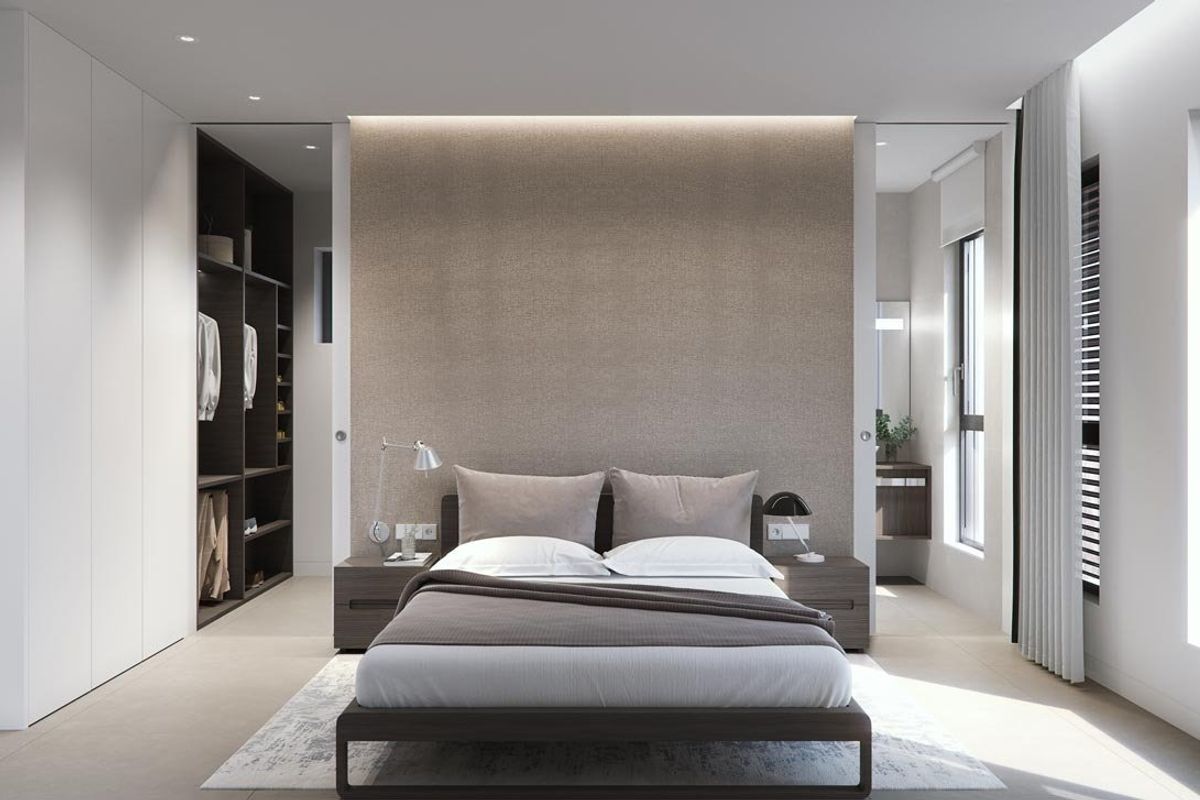 Moderne master slaapkamer met grote ramen in een 3-slaapkamer villa in Pilar de La Horadada