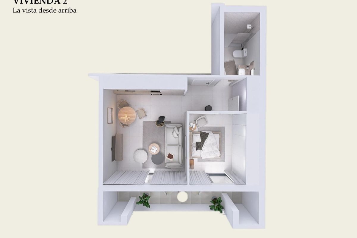 Plattegrond van een stijlvol 1-slaapkamer appartement in Torrevieja, die de kamerafmetingen en indeling toont.