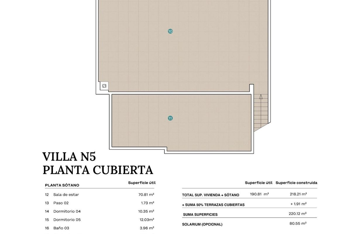 Plattegrond van een 5-slaapkamer villa in Polop, Costa Blanca Noord, met de indeling van het dakterras.