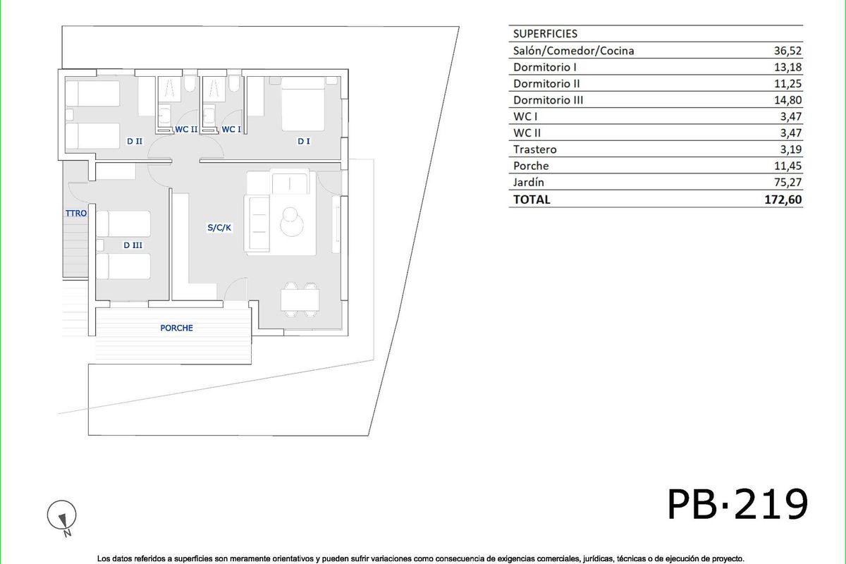 Plattegrond van bungalow in San Miguel