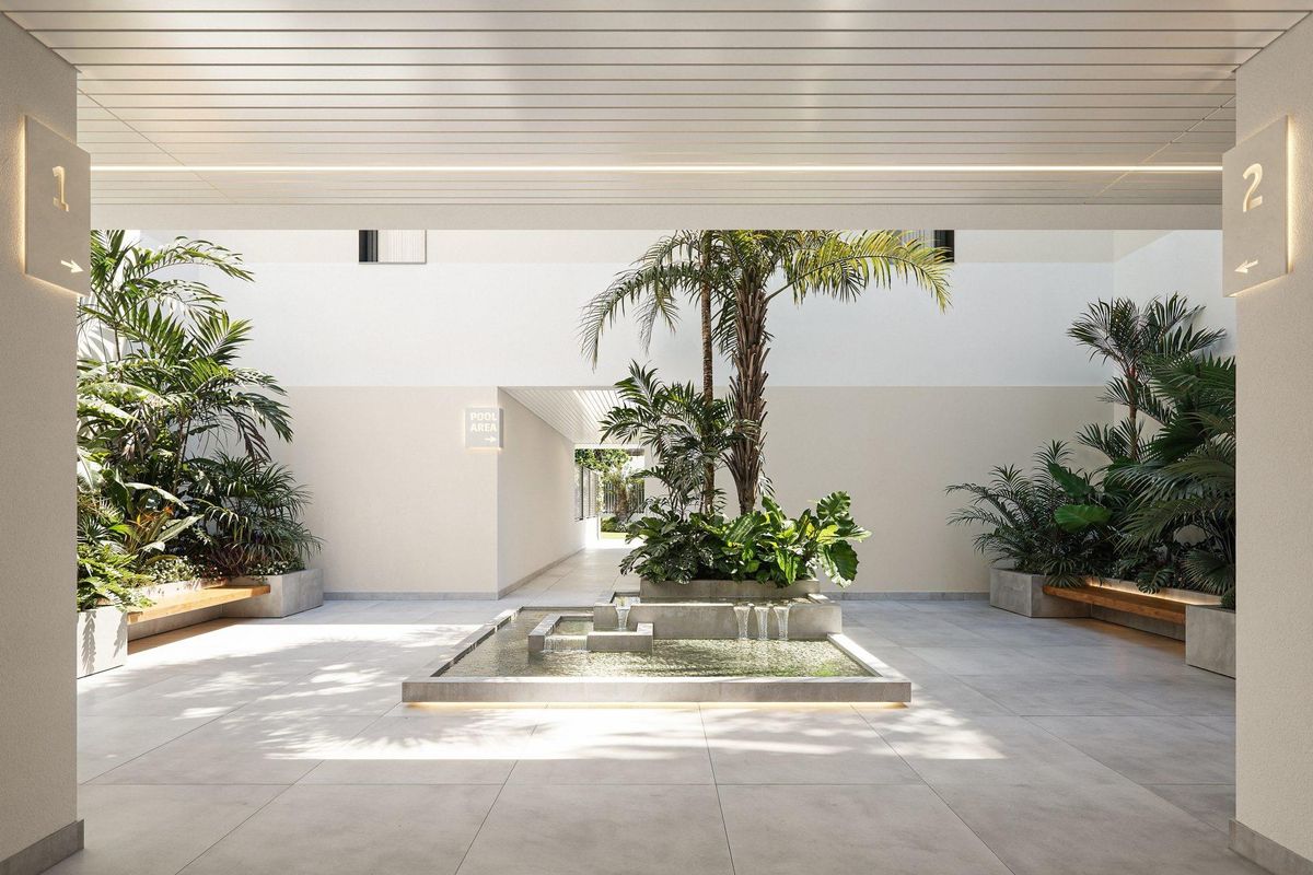 Exterior view of the apartment complex