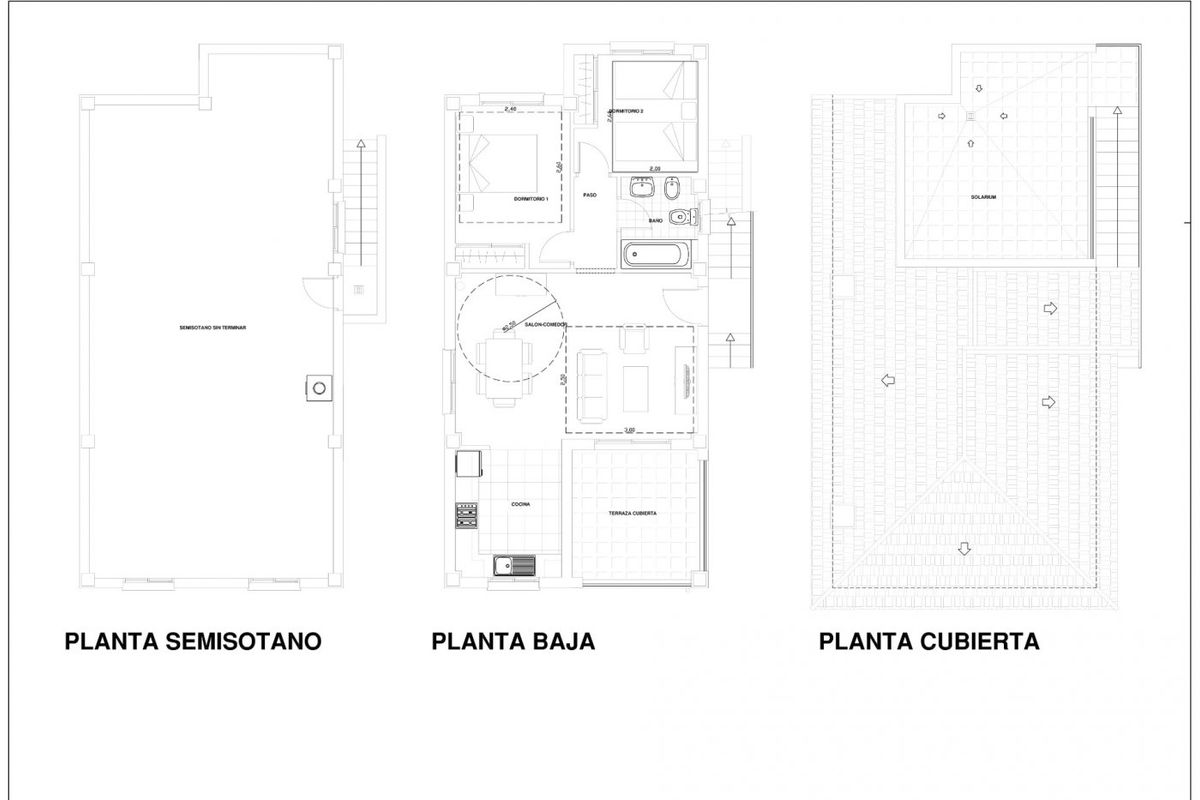 Plattegrond van een 2-slaapkamer villa in La Romana, Costa Blanca Zuid, met de indeling van de woonruimtes en slaapkamers.